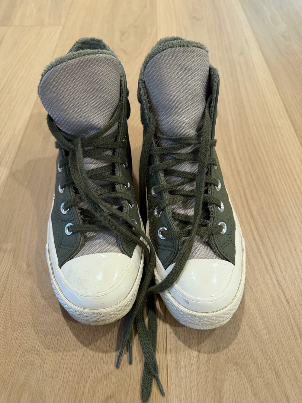 Converse Chuck Taylor High-Top Sneakers in Olive Green and White